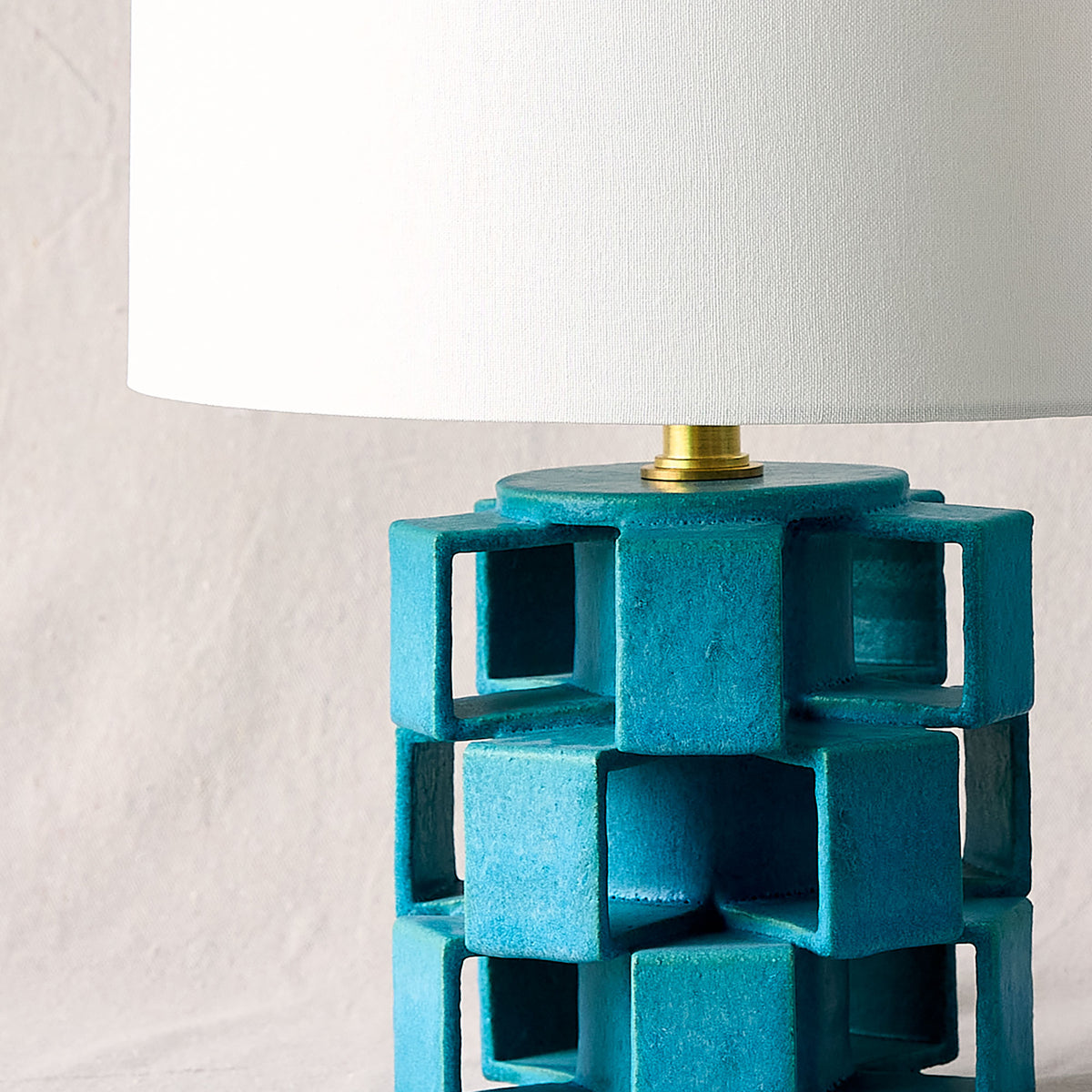 Mini Cube Stoneware Lamp in Turquoise | Warner Walcott