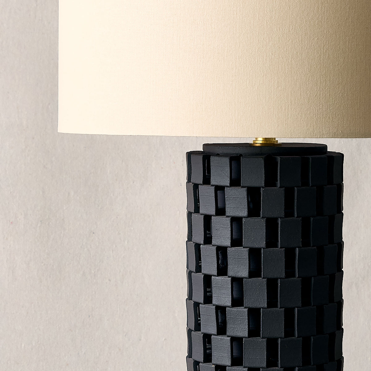 Estate Domino Stoneware Lamp in Unglazed Black Clay | Warner Walcott
