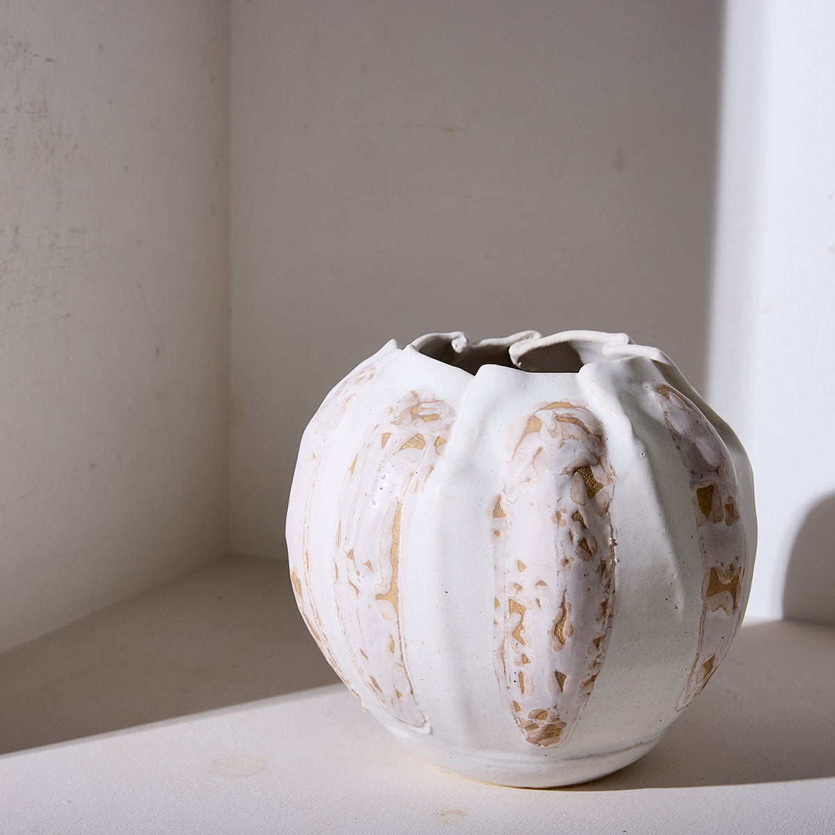 Pleated Bump Stoneware Vase in Ice | Warner Walcott