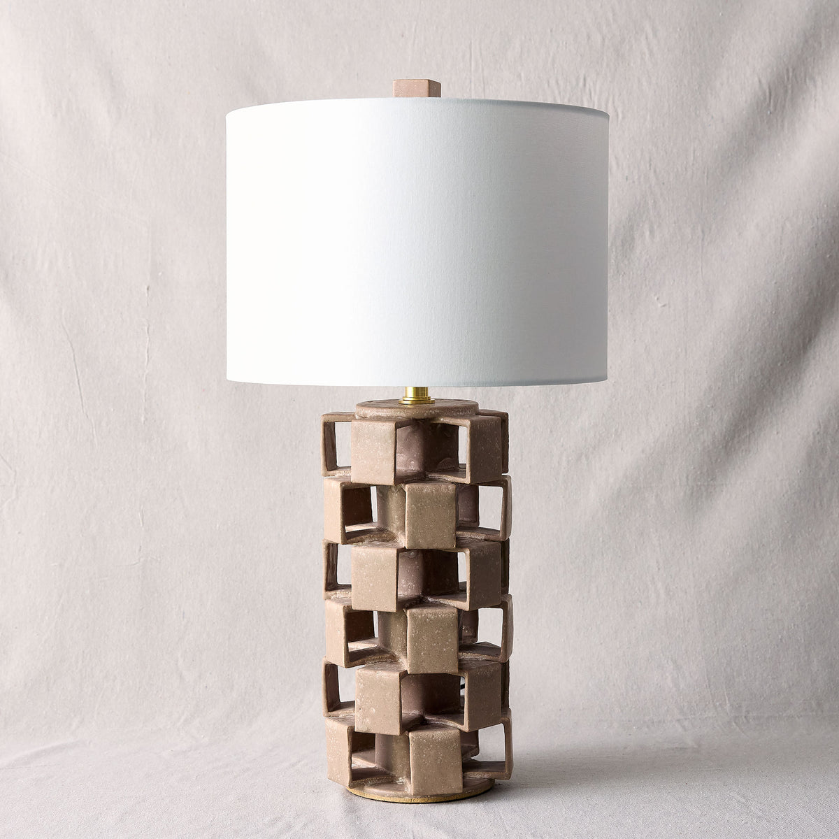 Cube Stoneware Lamp in Heather Taupe | Warner Walcott
