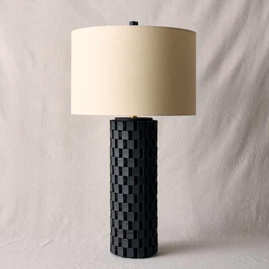 Estate Domino Stoneware Lamp in Unglazed Black Clay | Warner Walcott