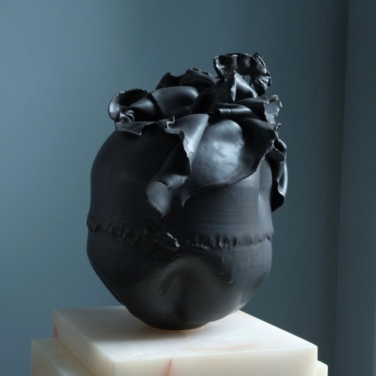 Black Ceramic Tulip Sculptural Vase by Erin Banta Wilford Ceramics