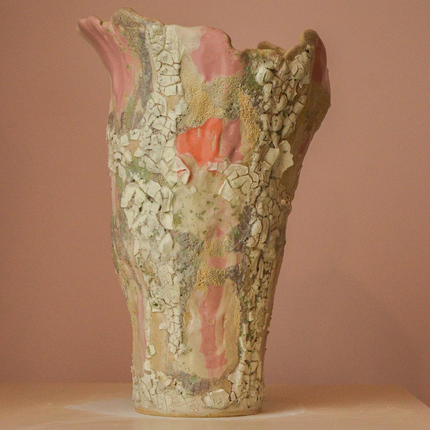 Decorative ceramic art sculpture with textured surface  