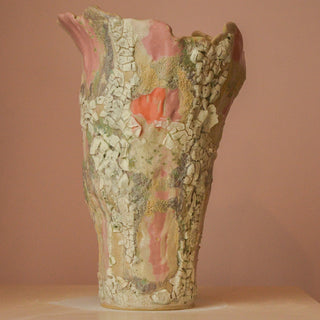 Decorative ceramic art sculpture with textured surface  