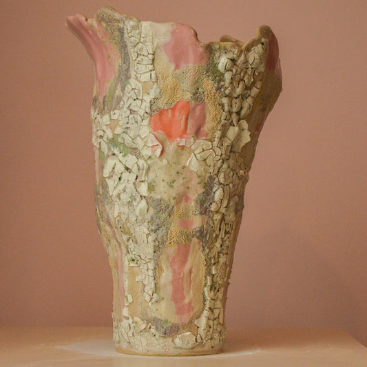 Decorative ceramic art sculpture with textured surface  