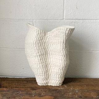 white textured ceramic vessel by Sarah Mijares Fick 