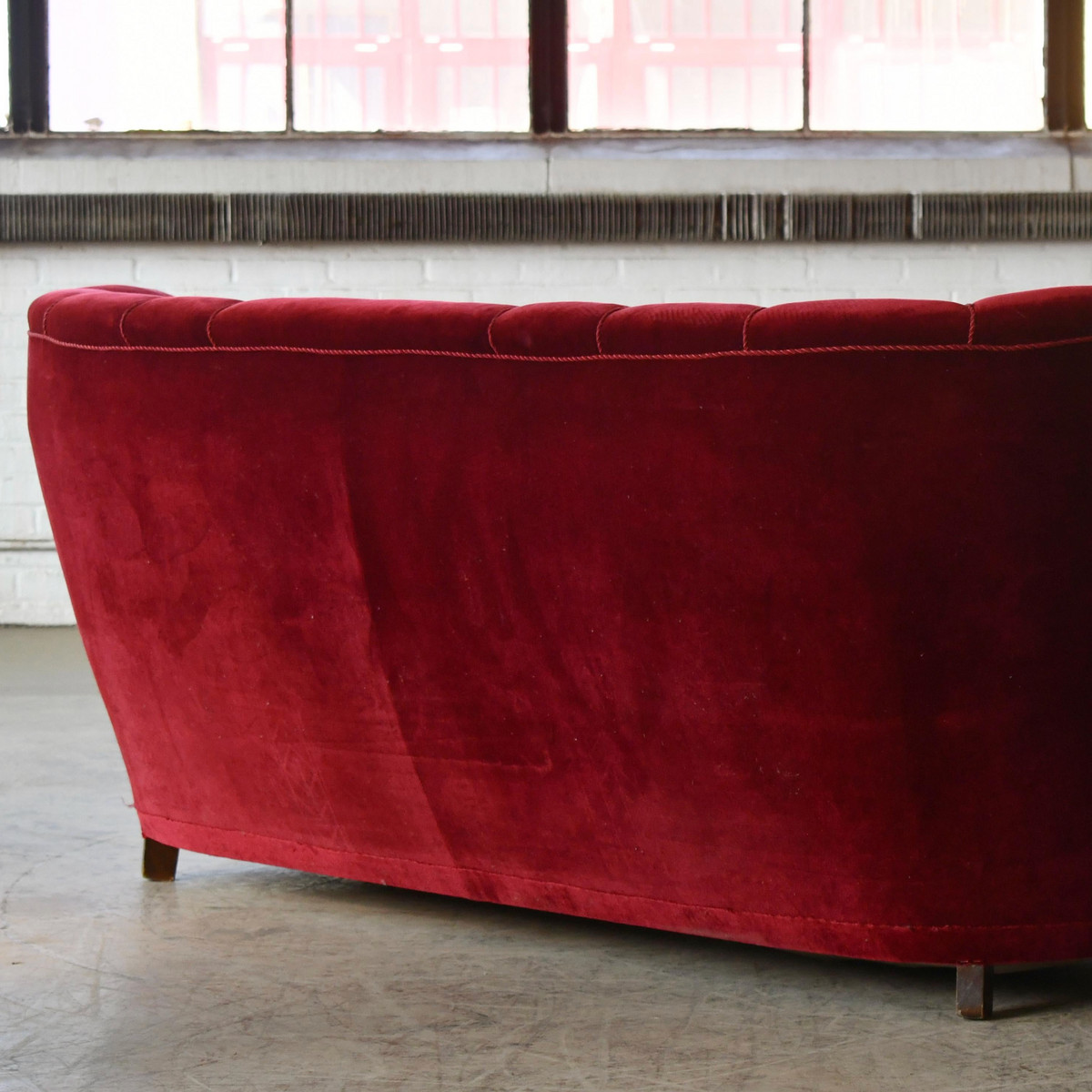 Rare Fritz Hansen Danish Club Sofa in Red Mohair, 1940s