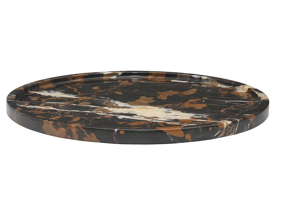 Round Black & Gold Marble Tray