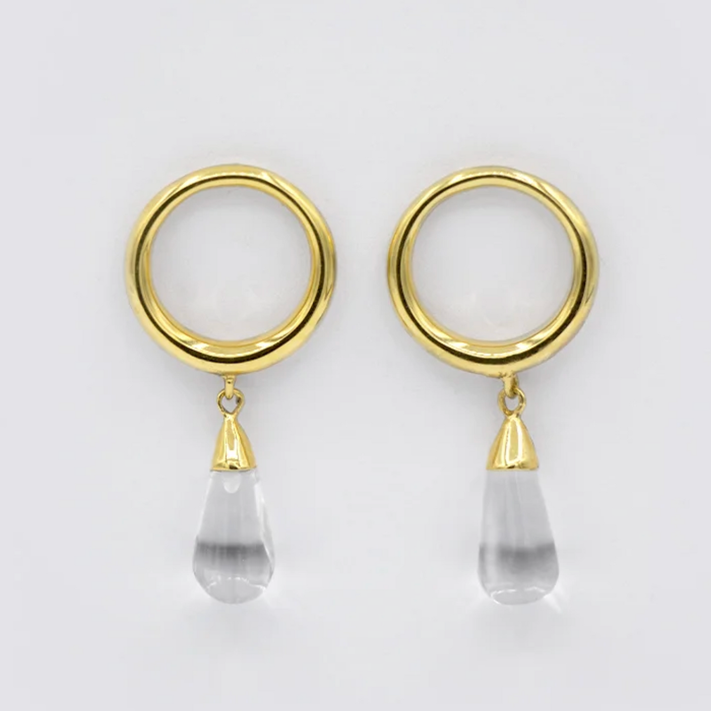 18K gold vermeil tear drop earrings with crystal quartz by Luz Ortiz New York