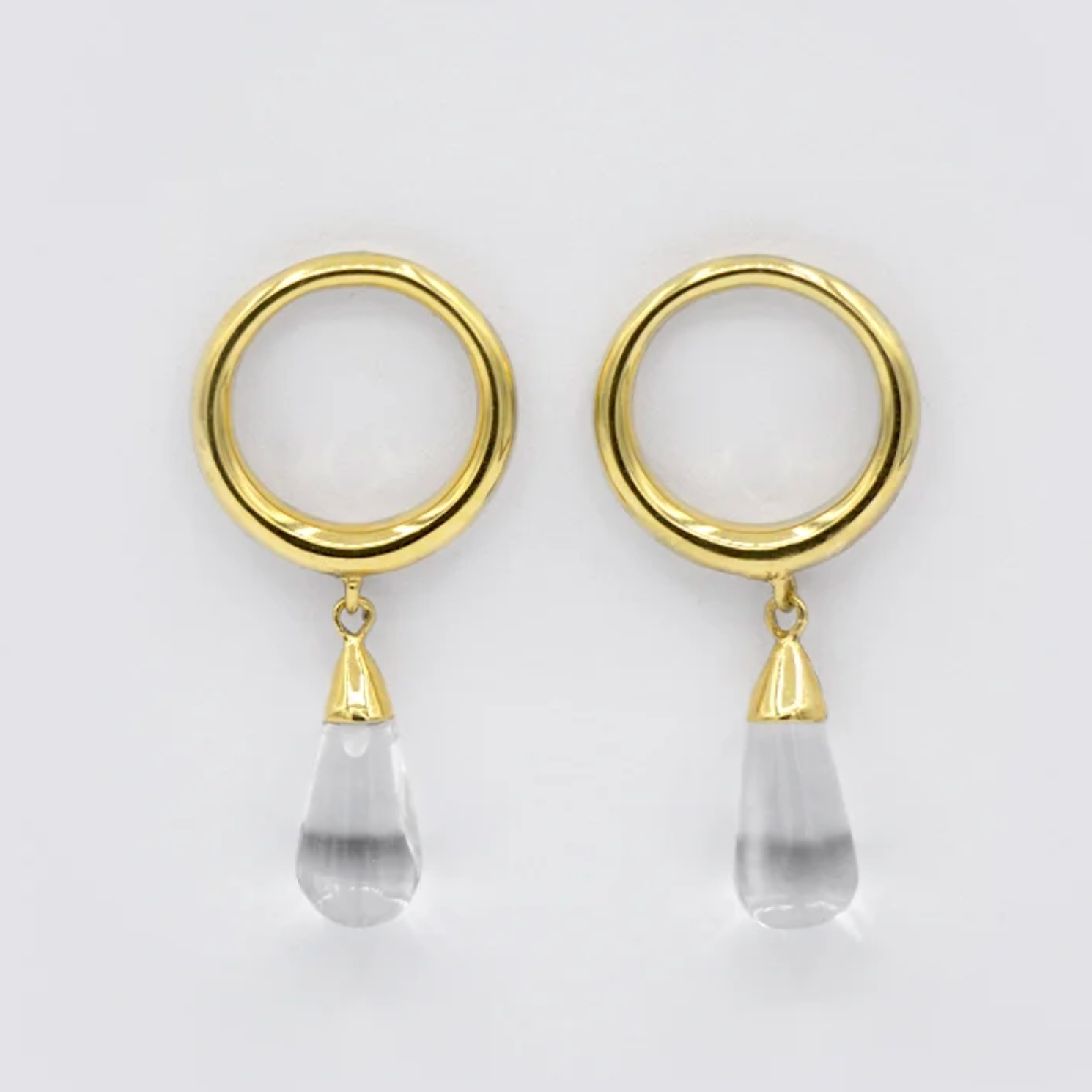 18K gold vermeil tear drop earrings with crystal quartz by Luz Ortiz New York