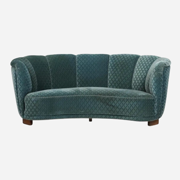 Vintage Danish Art Deco Sofa in Teal Velvet Denmark, 1940's