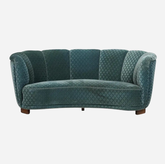 Vintage Danish Art Deco Sofa in Teal Velvet Denmark, 1940's
