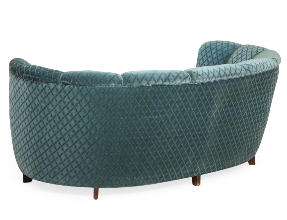 Vintage Danish Art Deco Sofa in Teal Velvet Denmark, 1940's