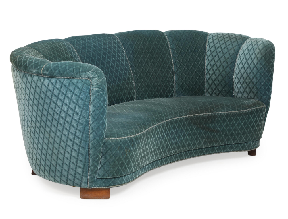 Vintage Danish Art Deco Sofa in Teal Velvet Denmark, 1940's