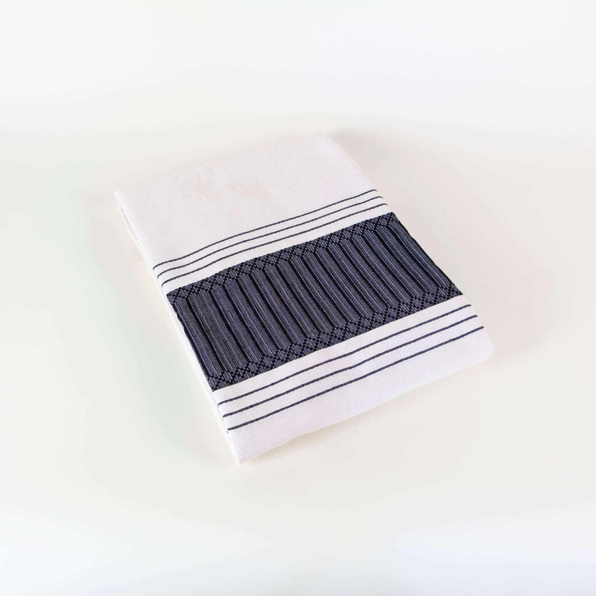 Oaxacan Queen Cotton Coverlet | Navy Embroidery