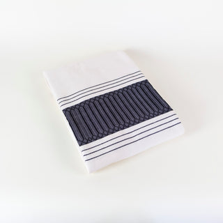Oaxacan Queen Cotton Coverlet | Navy Embroidery